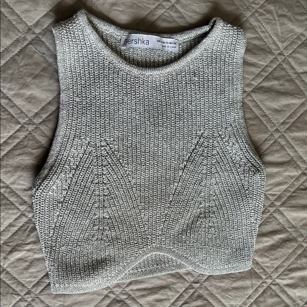 Bershka Silver Knit Tank Top